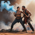 **Jett and Sage dynamic duo:** Jett aggressively pushing a site, Sage providing healing support amidst smoke. Valorant. Action shot.