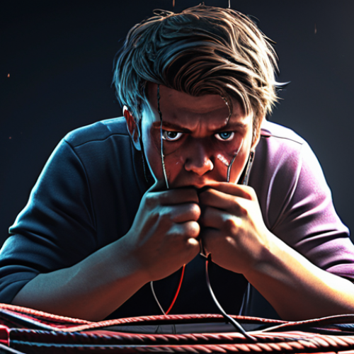 Home 23 **
"Frustrated Valorant player facing connection issues, high ping symbol, broken internet cable, digital art, dramatic lighting."
**