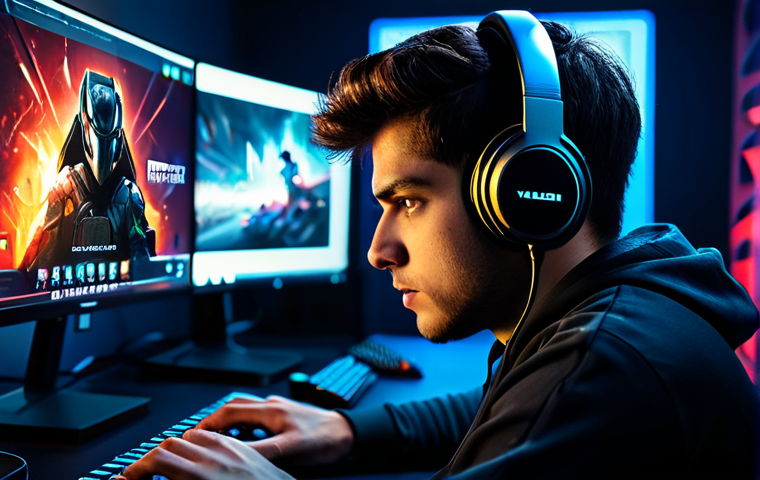 발로란트 초보를 위한 사운드 설정 - ** A gamer wearing a comfortable, high-quality gaming headset, fully clothed, concentrating intense...
