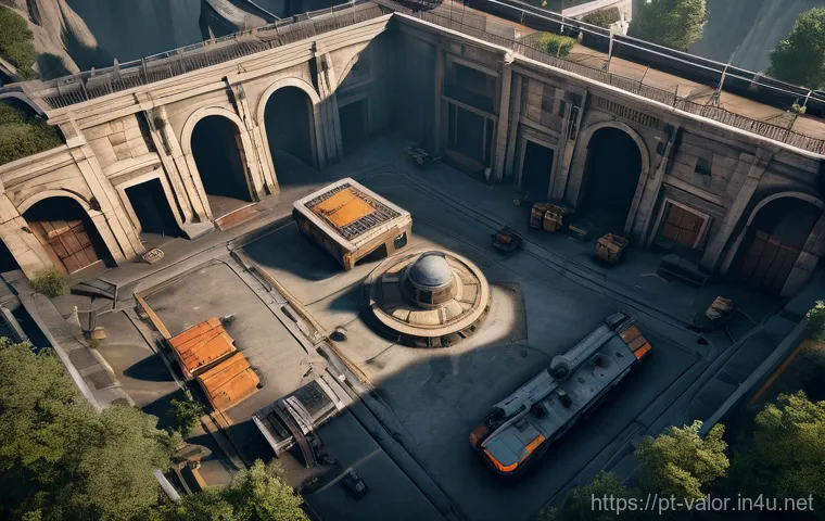 발로란트 인기 있는 맵 디자인 - **Prompt:** A high-angle, cinematic shot of Valorant's Haven map, showcasing its distinct three bomb...