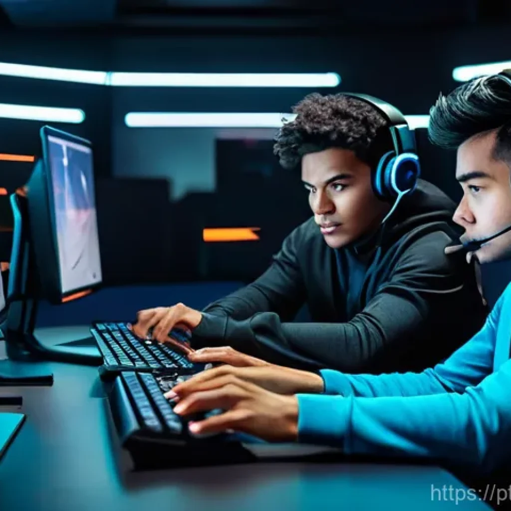 발로란트 새로운 팀 결성 가이드 - **Prompt 1: Strategic Team Huddle** A diverse group of five young adult esports players, includi...