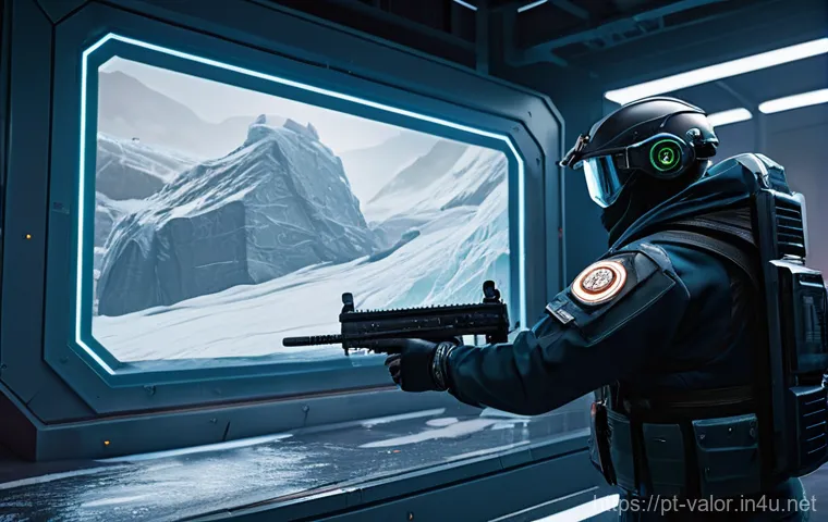 발로란트 시즌별 콘텐츠 업데이트 - Image Prompt 1: The New Sentinel's Dominance on Icebox** 발로란트 시즌별 콘텐츠 업데이트 - Image Prompt 1: The New Sentinel's Dominance on Icebox**