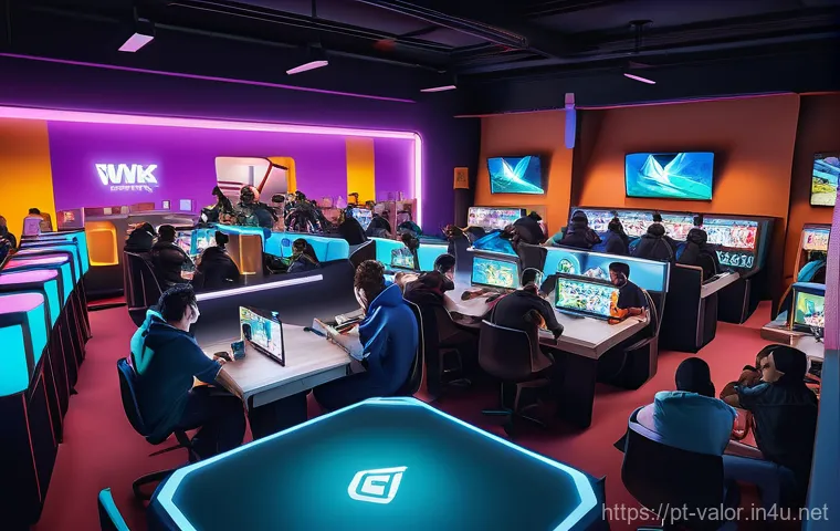 발로란트 유저 통계 트렌드 - **Valorant Diverse Community Gathering:** An overhead shot capturing a vibrant, modern gaming ca...