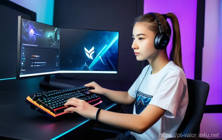 발로란트 스펙 업그레이드 가이드 - **Prompt: Gamer Optimizing Valorant Settings** "A focused young woman, around 20-25 years old, w...