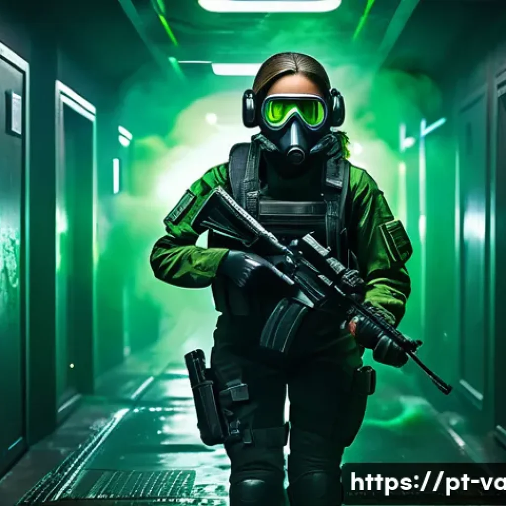 발로란트 비퍼 공략법 - A tactical scene in a futuristic urban map showing a female agent deploying a large toxic green smok...
