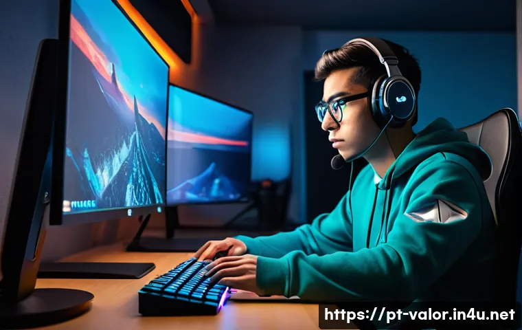 발로란트 비활성화 계정 해제 방법 - A focused scene showing a young adult gamer sitting at a modern gaming desk in a cozy room decorated...