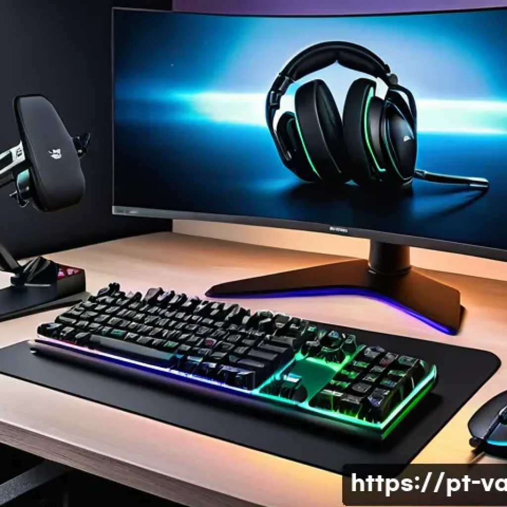 발로란트 추천 장비 리스트 - A high-tech gaming setup showcasing a sleek Logitech G Pro X Superlight mouse with an ergonomic desi...