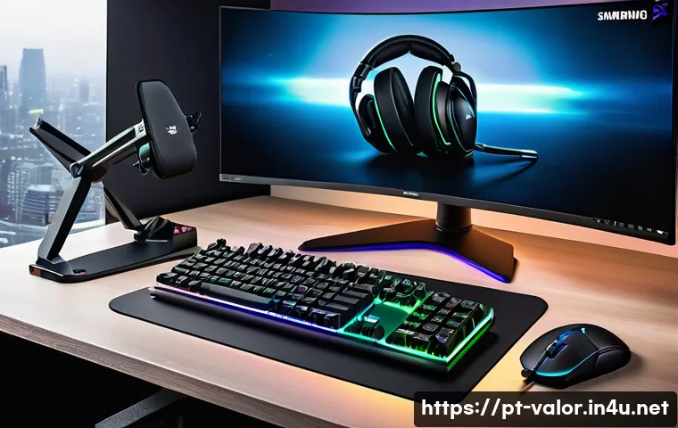 발로란트 추천 장비 리스트 - A high-tech gaming setup showcasing a sleek Logitech G Pro X Superlight mouse with an ergonomic desi...