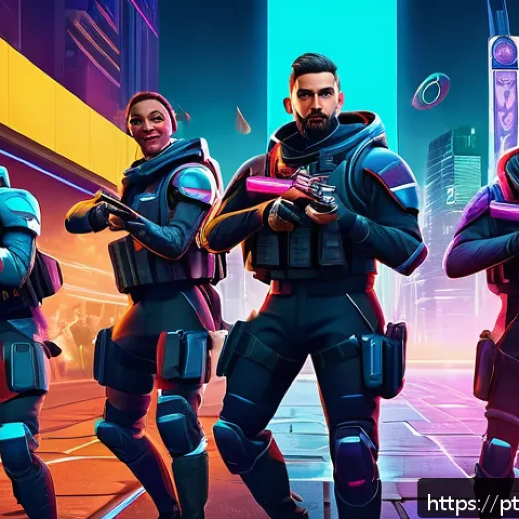 발로란트 인게임 이모트 사용법 - A dynamic in-game scene showing a diverse team of Valorant agents celebrating a clutch victory with ...