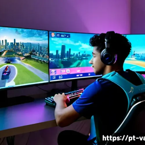 발로란트 배틀 패스 혜택 - Photorealistic cinematic scene of a young Brazilian esports player in a modern São Paulo apartment g...
