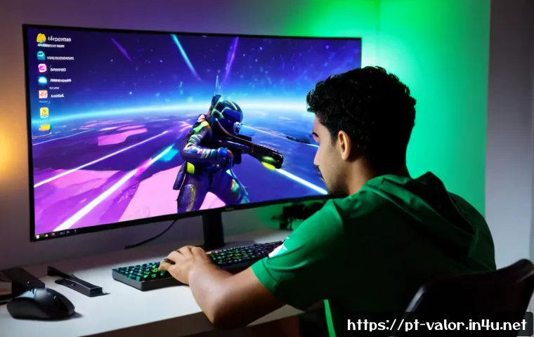 발로란트 새로운 팁과 트릭 - Photorealistic Brazilian esports player at a clean home gaming desk, studying a colorful fictional t...