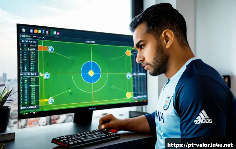 발로란트 유저 통계와 인사이트 - Photorealistic Brazilian esports analyst in a modern São Paulo home office, studying a large monitor...